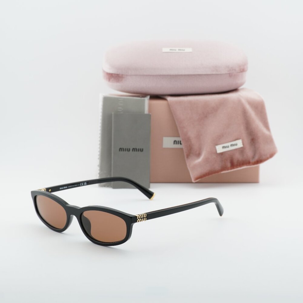 Miu Miu Black Frame Brown Lens Logo Accent Sunglasses